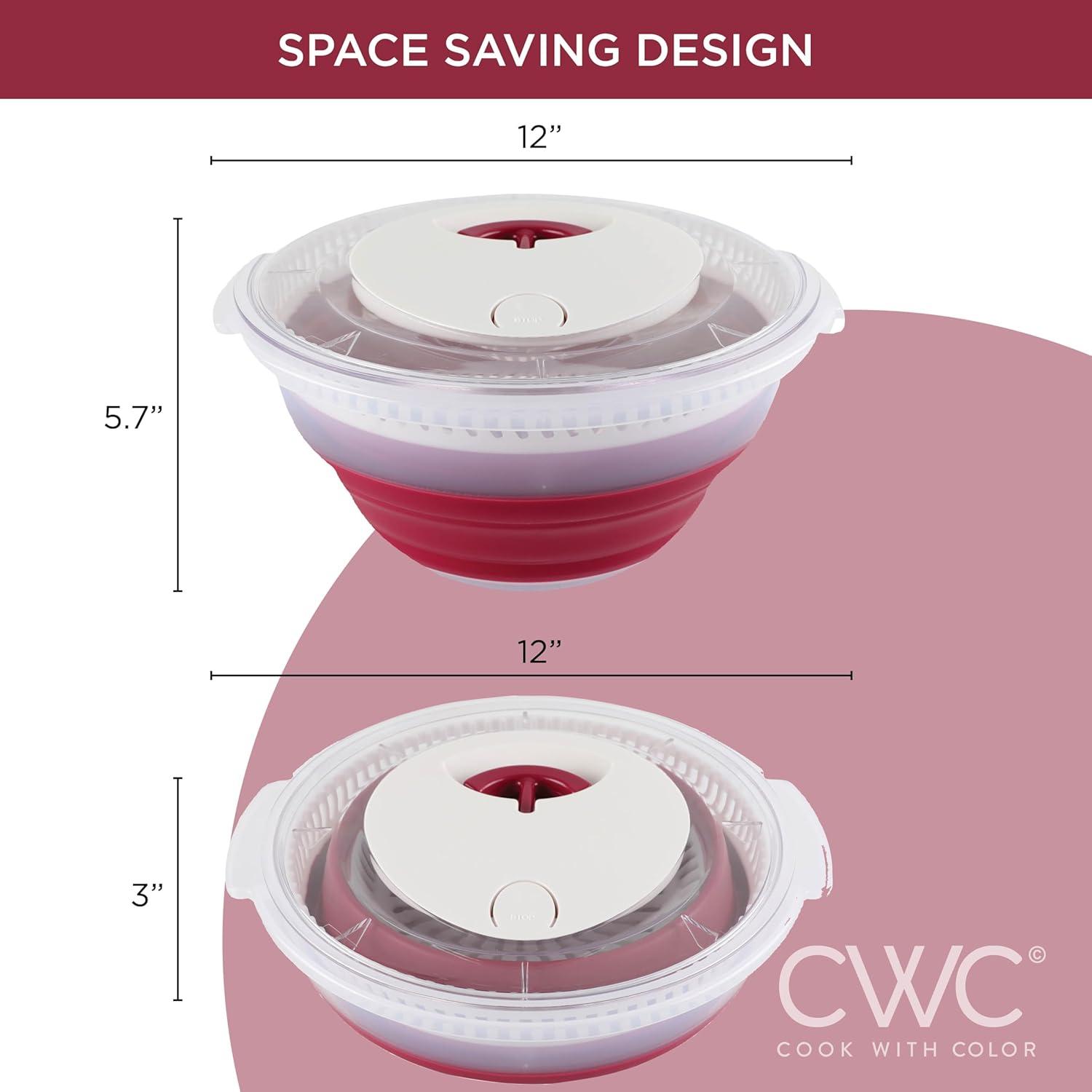 imageCOOK WITH COLOR Collapsible Salad Spinner 4 QT Space Saving Lettuce Dryer with Folding Collapsible Colander Great for Washing and Drying Fruit and Vegetables BlueRose