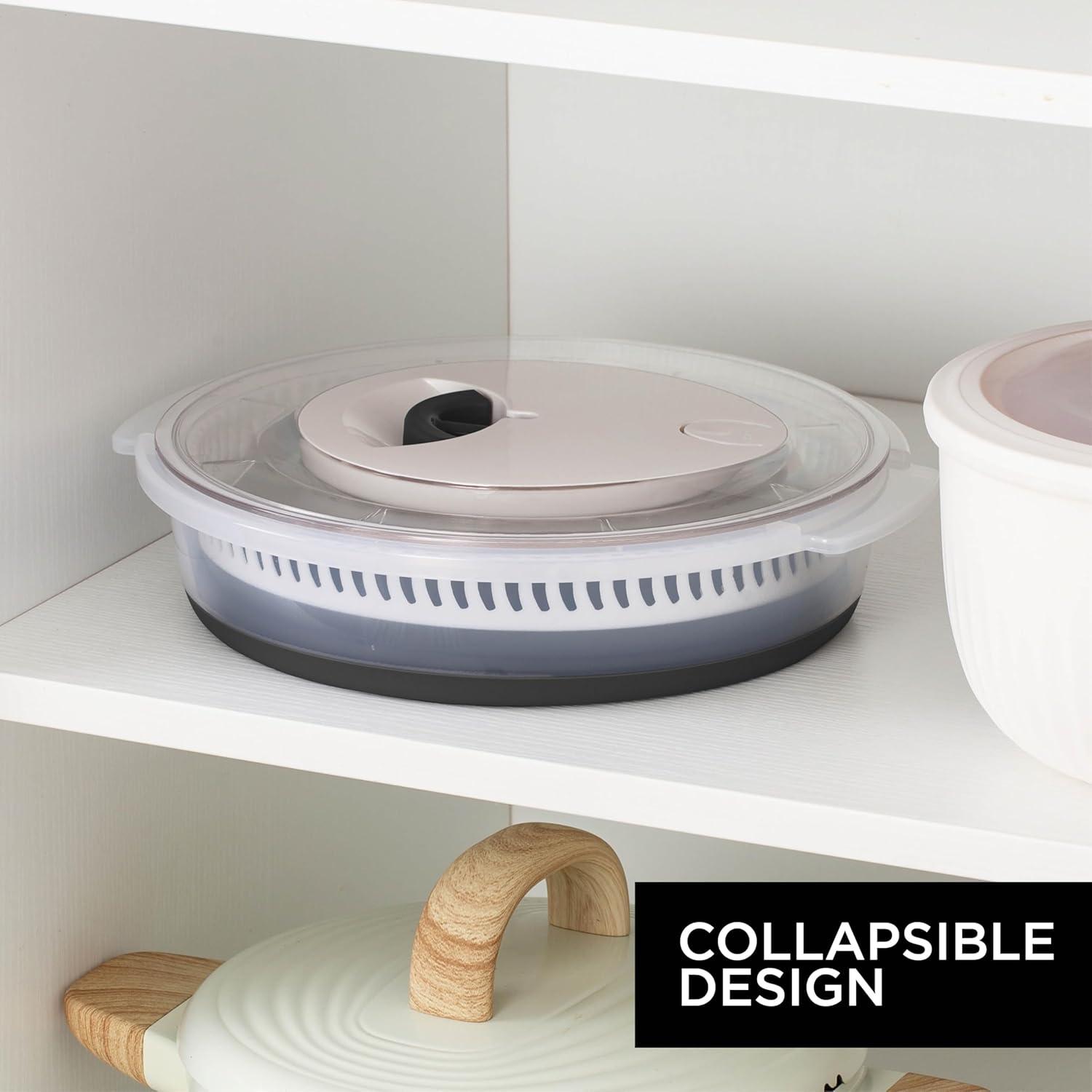 imageCOOK WITH COLOR Collapsible Salad Spinner 4 QT Space Saving Lettuce Dryer with Folding Collapsible Colander Great for Washing and Drying Fruit and Vegetables BlueBlack