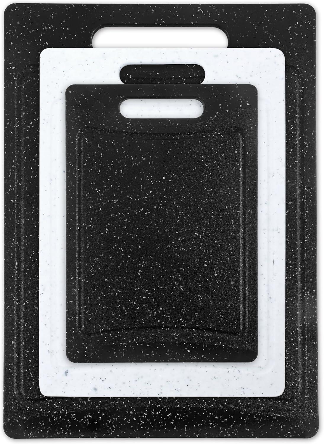 imageCOOK WITH COLOR NonSlip Cutting Board Set Kitchen Essentials with Easy Grip Handle for Meat Veggies and Fruits 4 Cutting Boards WhiteBlackWhite