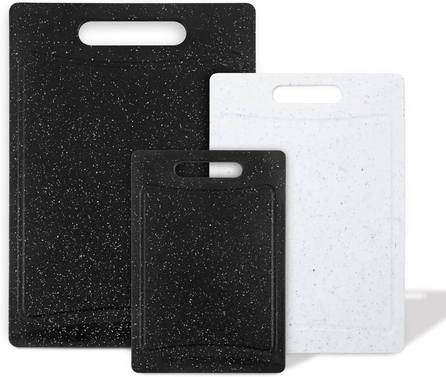 imageCOOK WITH COLOR NonSlip Cutting Board Set Kitchen Essentials with Easy Grip Handle for Meat Veggies and Fruits 4 Cutting Boards WhiteBlackWhite