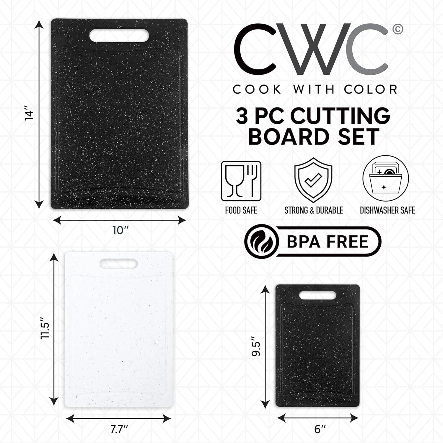 imageCOOK WITH COLOR NonSlip Cutting Board Set Kitchen Essentials with Easy Grip Handle for Meat Veggies and Fruits 4 Cutting Boards WhiteBlackWhite