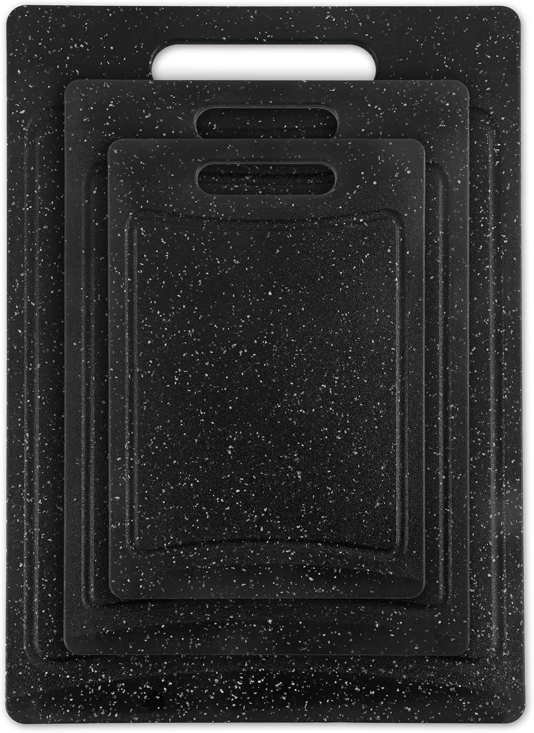 imageCOOK WITH COLOR NonSlip Cutting Board Set Kitchen Essentials with Easy Grip Handle for Meat Veggies and Fruits 4 Cutting Boards WhiteSpeckled Black