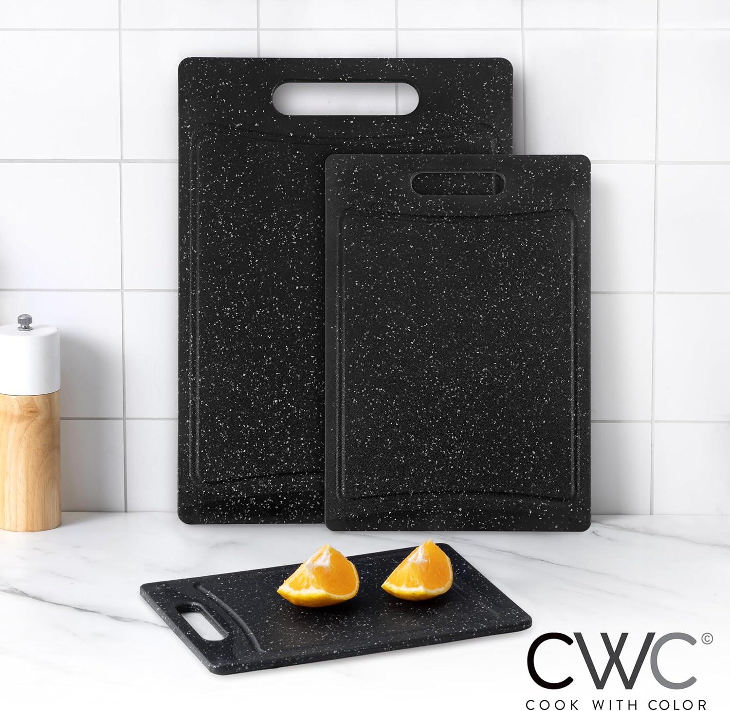 imageCOOK WITH COLOR NonSlip Cutting Board Set Kitchen Essentials with Easy Grip Handle for Meat Veggies and Fruits 4 Cutting Boards WhiteSpeckled Black