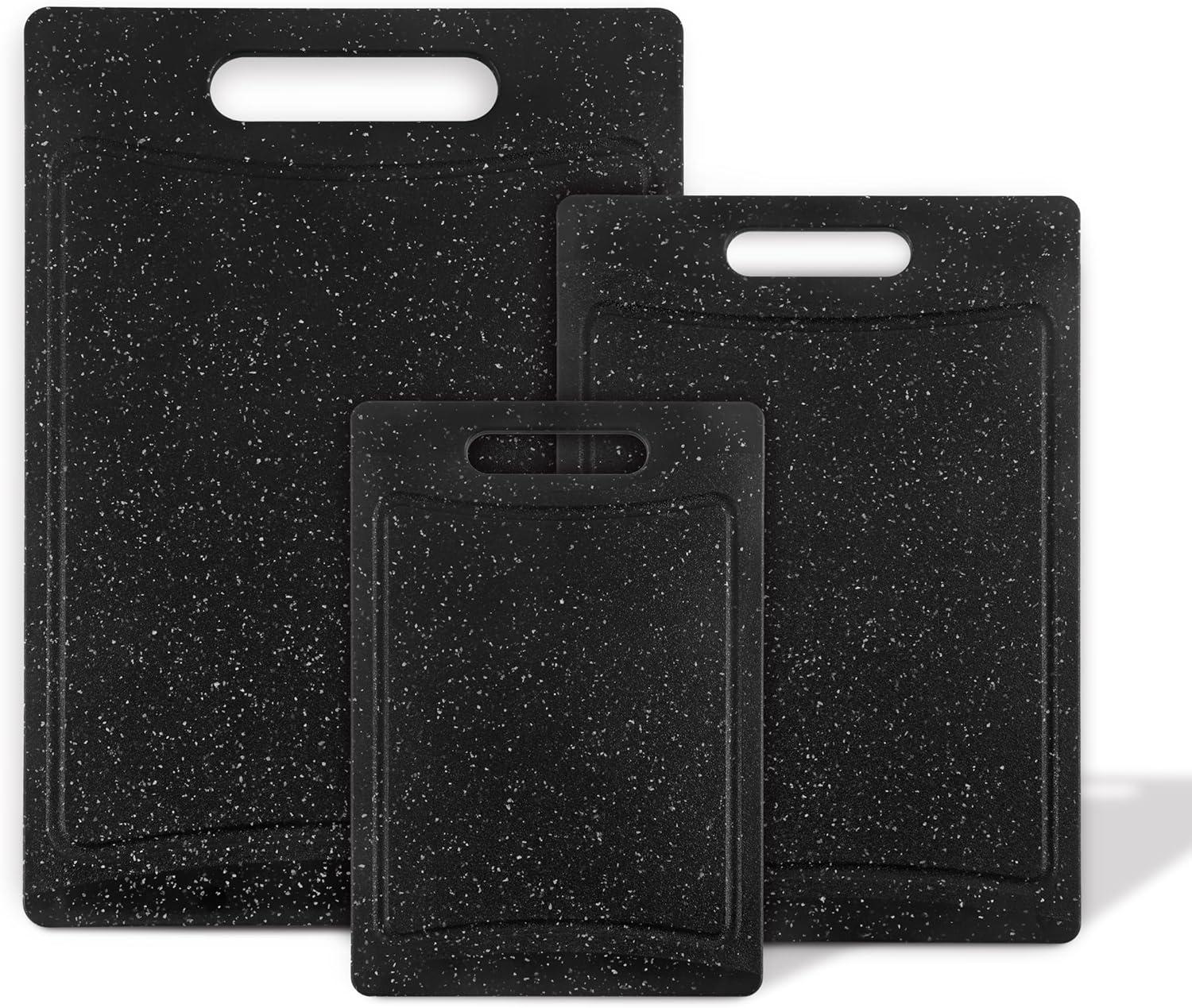 imageCOOK WITH COLOR NonSlip Cutting Board Set Kitchen Essentials with Easy Grip Handle for Meat Veggies and Fruits 4 Cutting Boards WhiteSpeckled Black