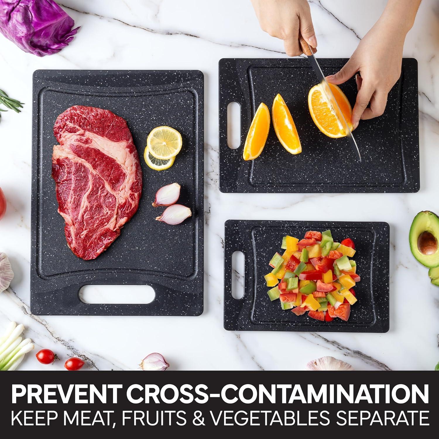 imageCOOK WITH COLOR NonSlip Cutting Board Set Kitchen Essentials with Easy Grip Handle for Meat Veggies and Fruits 4 Cutting Boards WhiteSpeckled Black