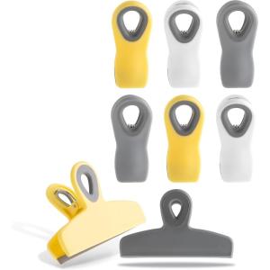COOK WITH COLOR Bag Clips – Heavy Duty Chip Clip and Refrigerator Magnet Clips for Food Storage with Air Tight Seal Grip, Yellow and Grey, Pack of 8