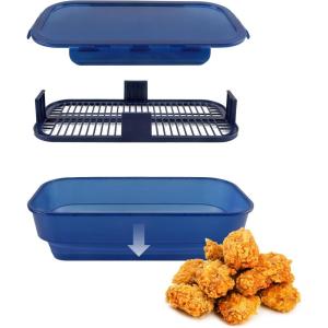 COOK WITH COLOR Collapsible Batter Bowl – Mess Free Breading Shaker Container – Great for Fried Fish, Fried Chicken, Onion Rings, Wings & More, Sage(Navy)