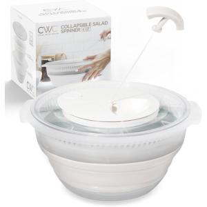 COOK WITH COLOR Collapsible Salad Spinner – 4 QT Space Saving Lettuce Dryer with Folding Collapsible Colander Great for Washing and Drying Fruit and Vegetables (Blue)(White)