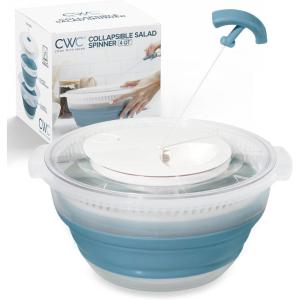 COOK WITH COLOR Collapsible Salad Spinner – 4 QT Space Saving Lettuce Dryer with Folding Collapsible Colander Great for Washing and Drying Fruit and Vegetables (Blue)(Blue)