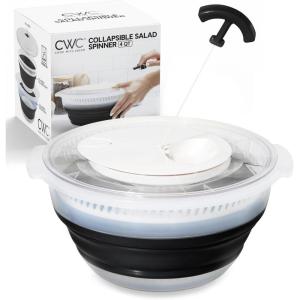 COOK WITH COLOR Collapsible Salad Spinner – 4 QT Space Saving Lettuce Dryer with Folding Collapsible Colander Great for Washing and Drying Fruit and Vegetables (Blue)(Black)