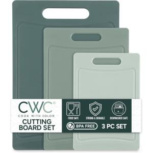 COOK WITH COLOR Non-Slip Cutting Board Set – Kitchen Essentials with Easy Grip Handle for Meat, Veggies, and Fruits, 4 Cutting Boards, White(Mint)