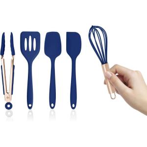 COOK WITH COLOR Silicone Cooking Utensils, Kitchen Utensil Set, Easy to Clean Silicone Kitchen Utensils, Cooking Utensils for Nonstick Cookware, Kitchen Gadgets Set, Mini, Aqua(Navy)