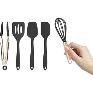 COOK WITH COLOR Silicone Cooking Utensils, Kitchen Utensil Set, Easy to Clean Silicone Kitchen Utensils, Cooking Utensils for Nonstick Cookware, Kitchen Gadgets Set, Mini, Aqua(Black)