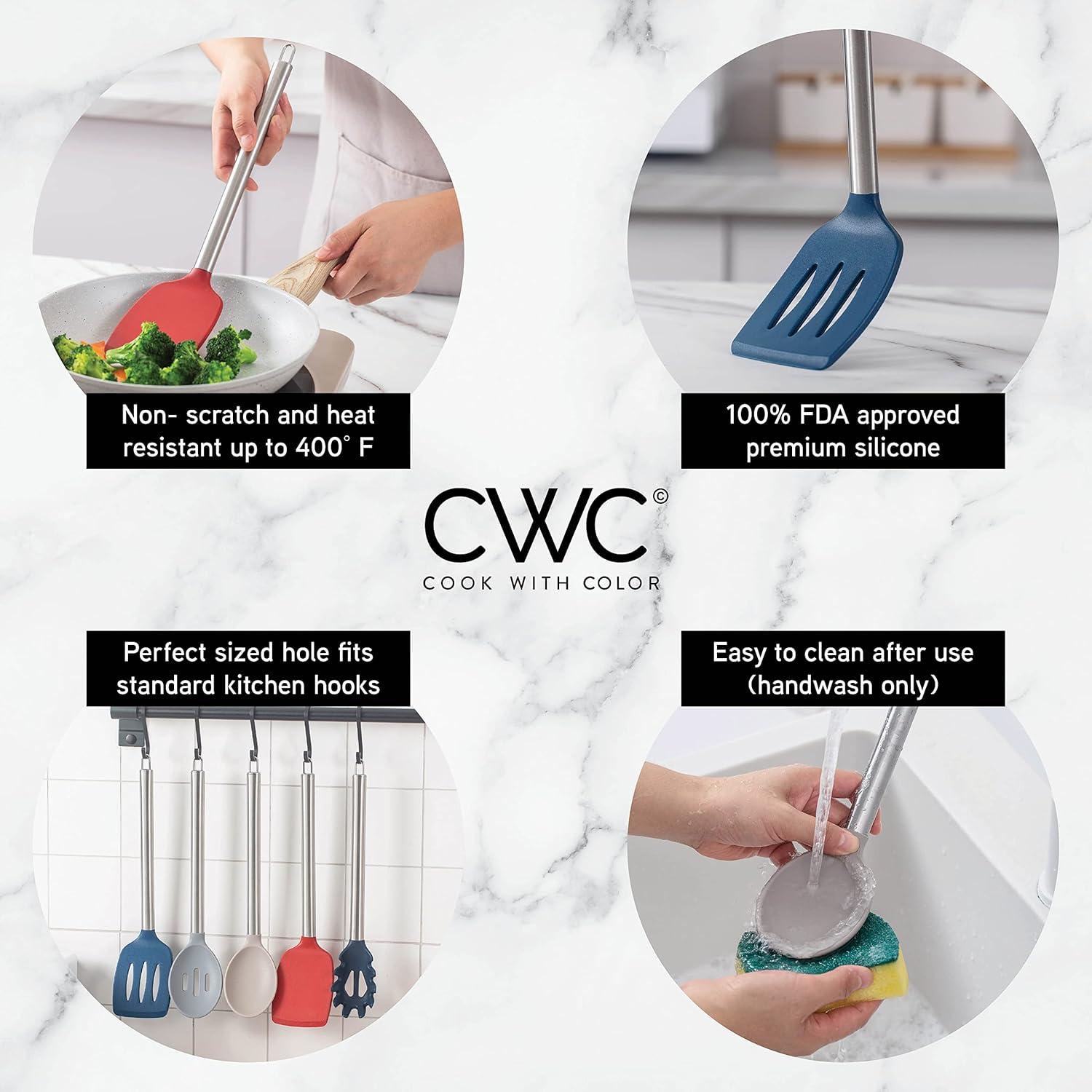 imageCOOK WITH COLOR Silicone Cooking Utensils Kitchen Utensil Set Easy to Clean Silicone Kitchen Utensils Cooking Utensils for Nonstick Cookware Kitchen Gadgets Set 5 Pieces Blue OmbreRed