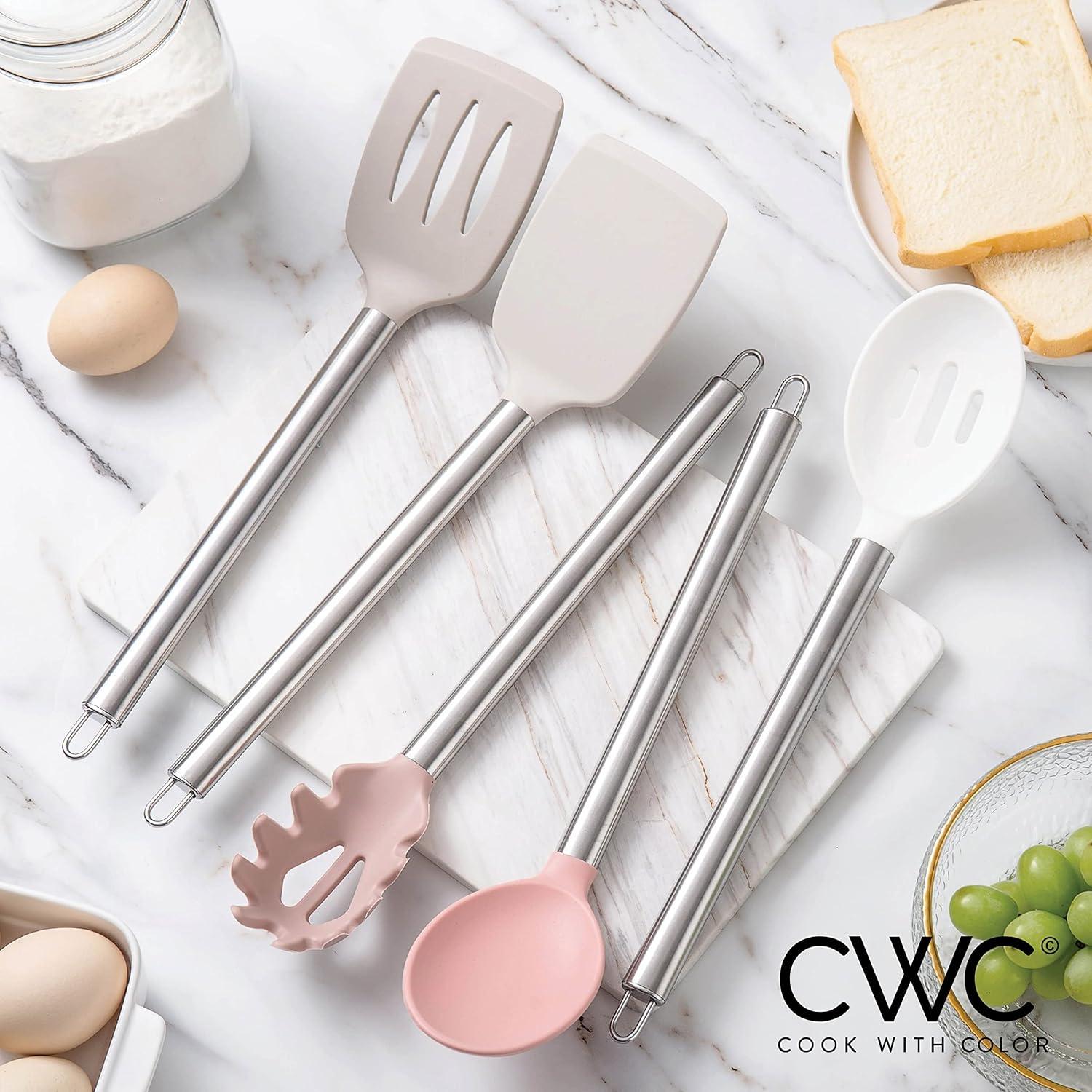 imageCOOK WITH COLOR Silicone Cooking Utensils Kitchen Utensil Set Easy to Clean Silicone Kitchen Utensils Cooking Utensils for Nonstick Cookware Kitchen Gadgets Set 5 Pieces Blue OmbrePink