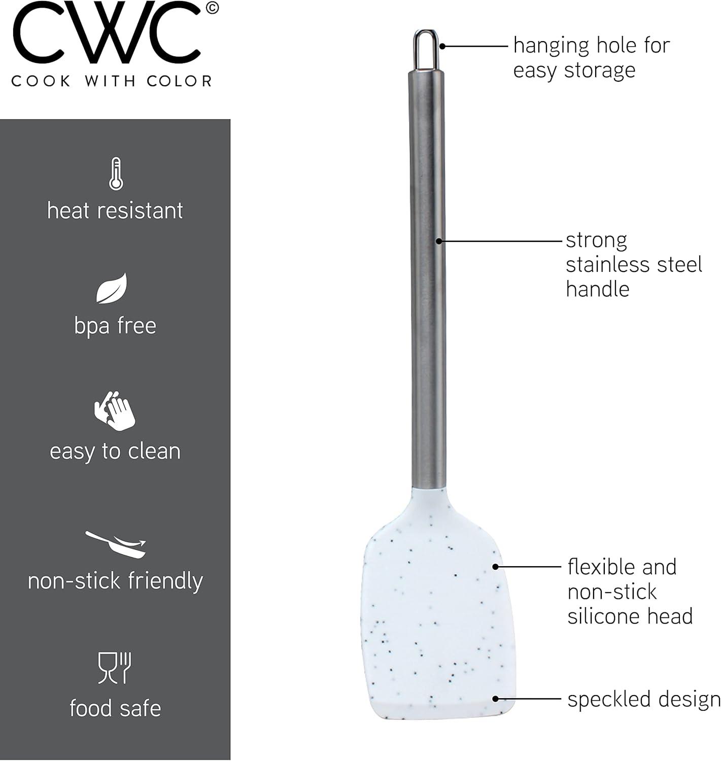 imageCOOK WITH COLOR Silicone Cooking Utensils Kitchen Utensil Set Easy to Clean Silicone Kitchen Utensils Cooking Utensils for Nonstick Cookware Kitchen Gadgets Set 5 Pieces Blue OmbreSpeckled White