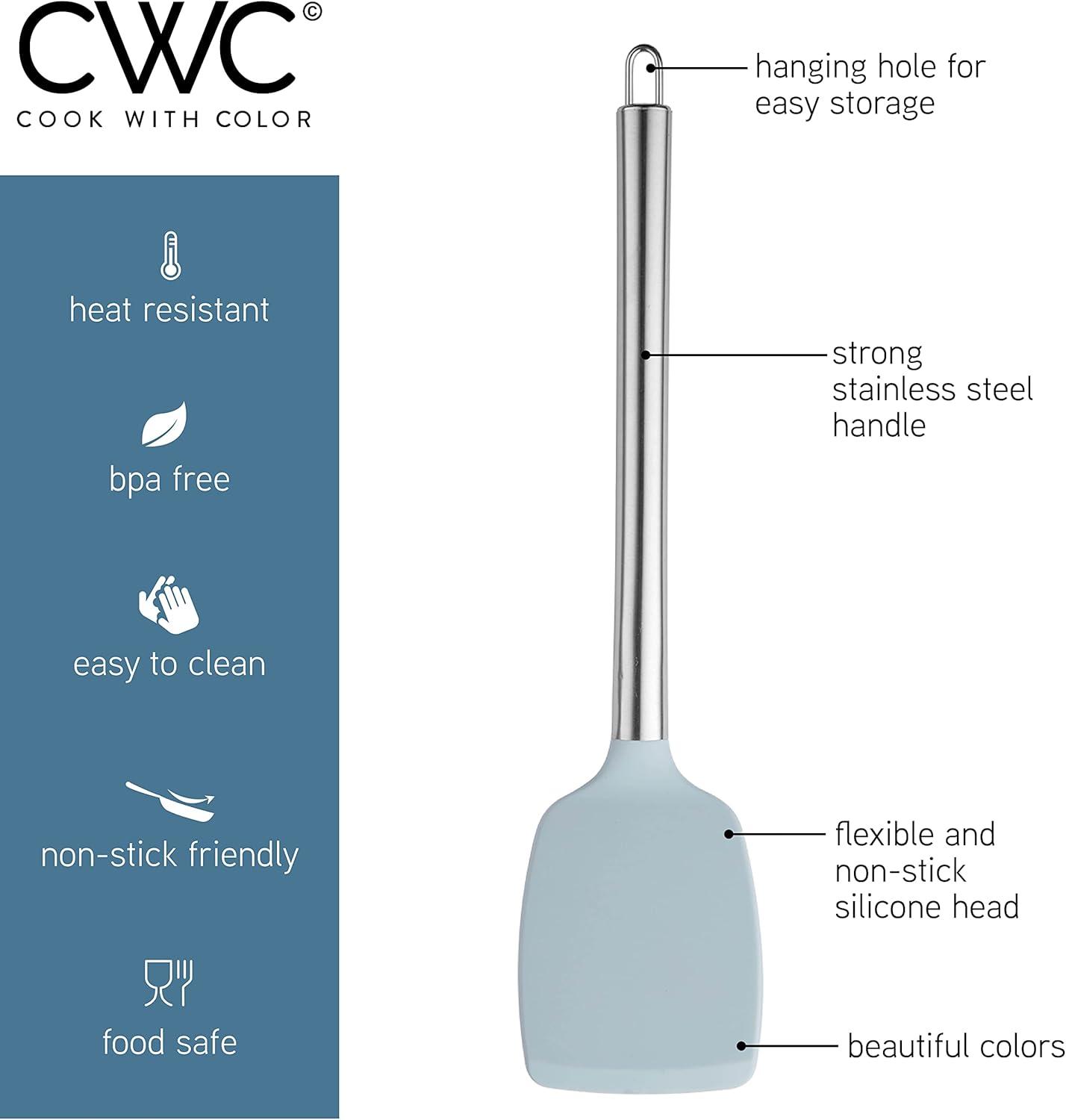 imageCOOK WITH COLOR Silicone Cooking Utensils Kitchen Utensil Set Easy to Clean Silicone Kitchen Utensils Cooking Utensils for Nonstick Cookware Kitchen Gadgets Set 5 Pieces Blue OmbreBlue and White