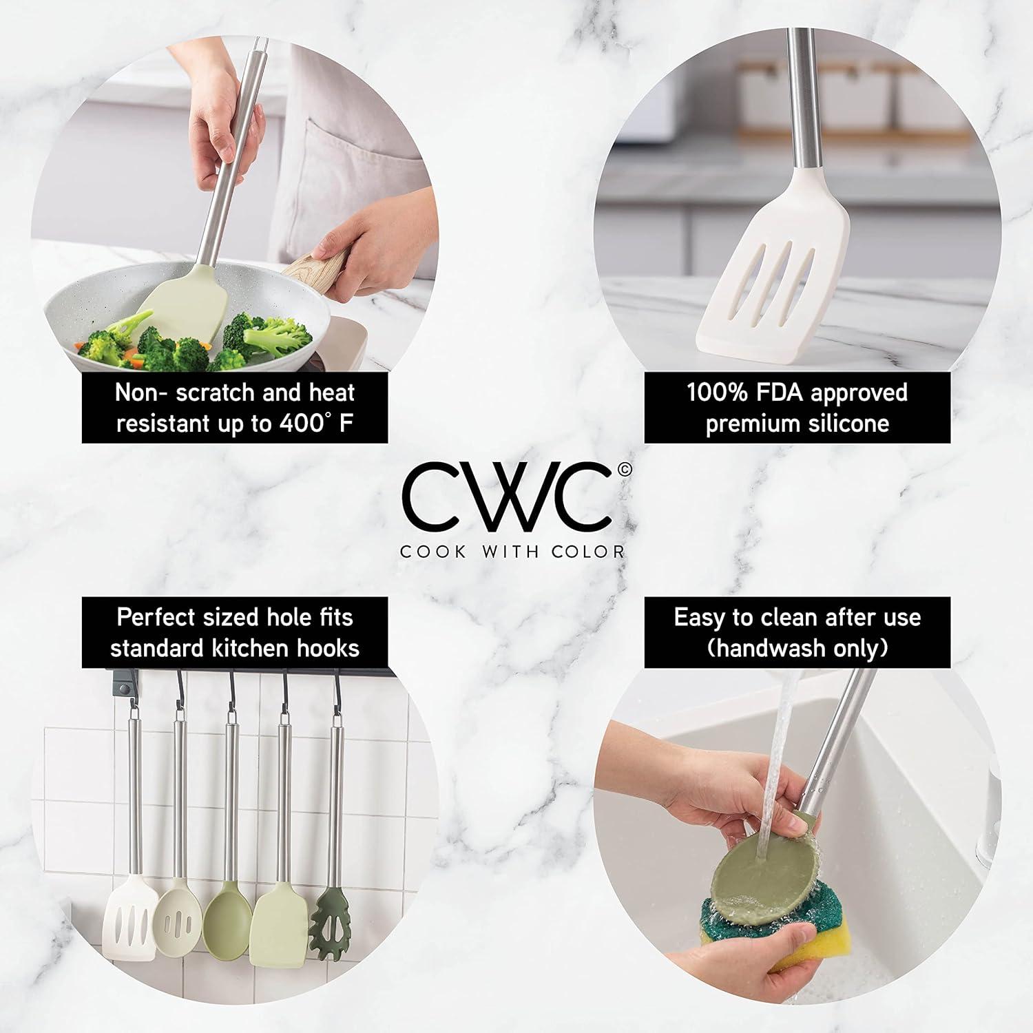 imageCOOK WITH COLOR Silicone Cooking Utensils Kitchen Utensil Set Easy to Clean Silicone Kitchen Utensils Cooking Utensils for Nonstick Cookware Kitchen Gadgets Set 5 Pieces Blue OmbreGreen Ombre