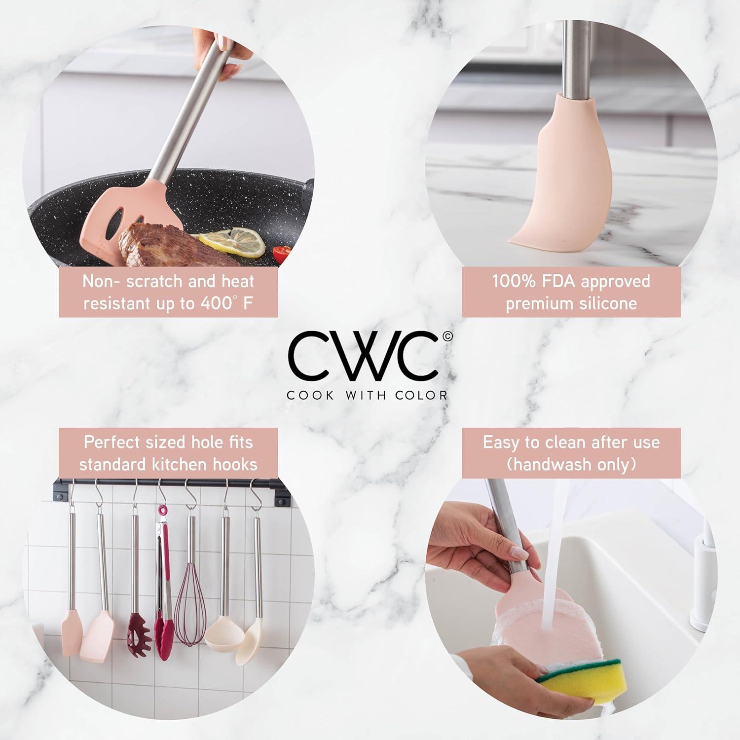 imageCOOK WITH COLOR Silicone Cooking Utensils Kitchen Utensil Set Easy to Clean Silicone Kitchen Utensils Cooking Utensils for Nonstick Cookware Kitchen Gadgets Set 5 Pieces Blue OmbreRose