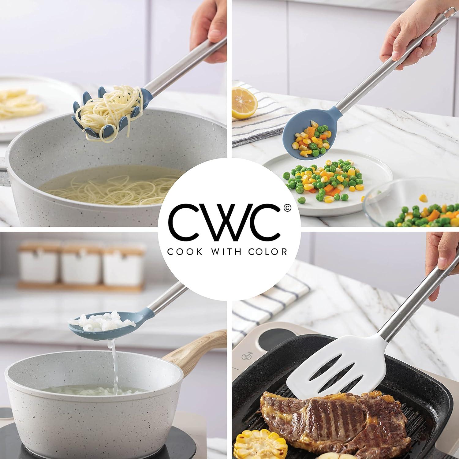 imageCOOK WITH COLOR Silicone Cooking Utensils Kitchen Utensil Set Easy to Clean Silicone Kitchen Utensils Cooking Utensils for Nonstick Cookware Kitchen Gadgets Set 5 Pieces Blue OmbreBlue and White