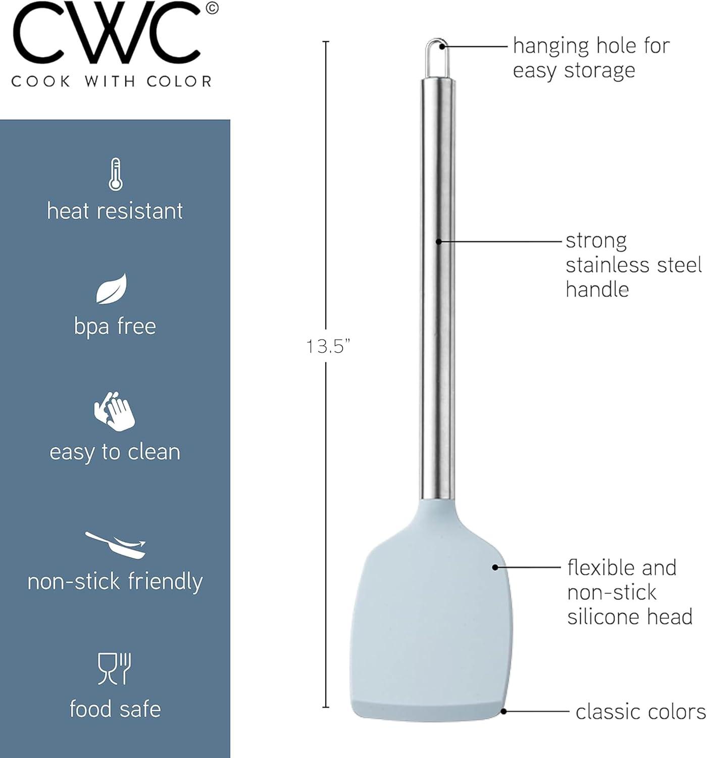 imageCOOK WITH COLOR Silicone Cooking Utensils Kitchen Utensil Set Easy to Clean Silicone Kitchen Utensils Cooking Utensils for Nonstick Cookware Kitchen Gadgets Set 5 Pieces Blue OmbreBlue and White