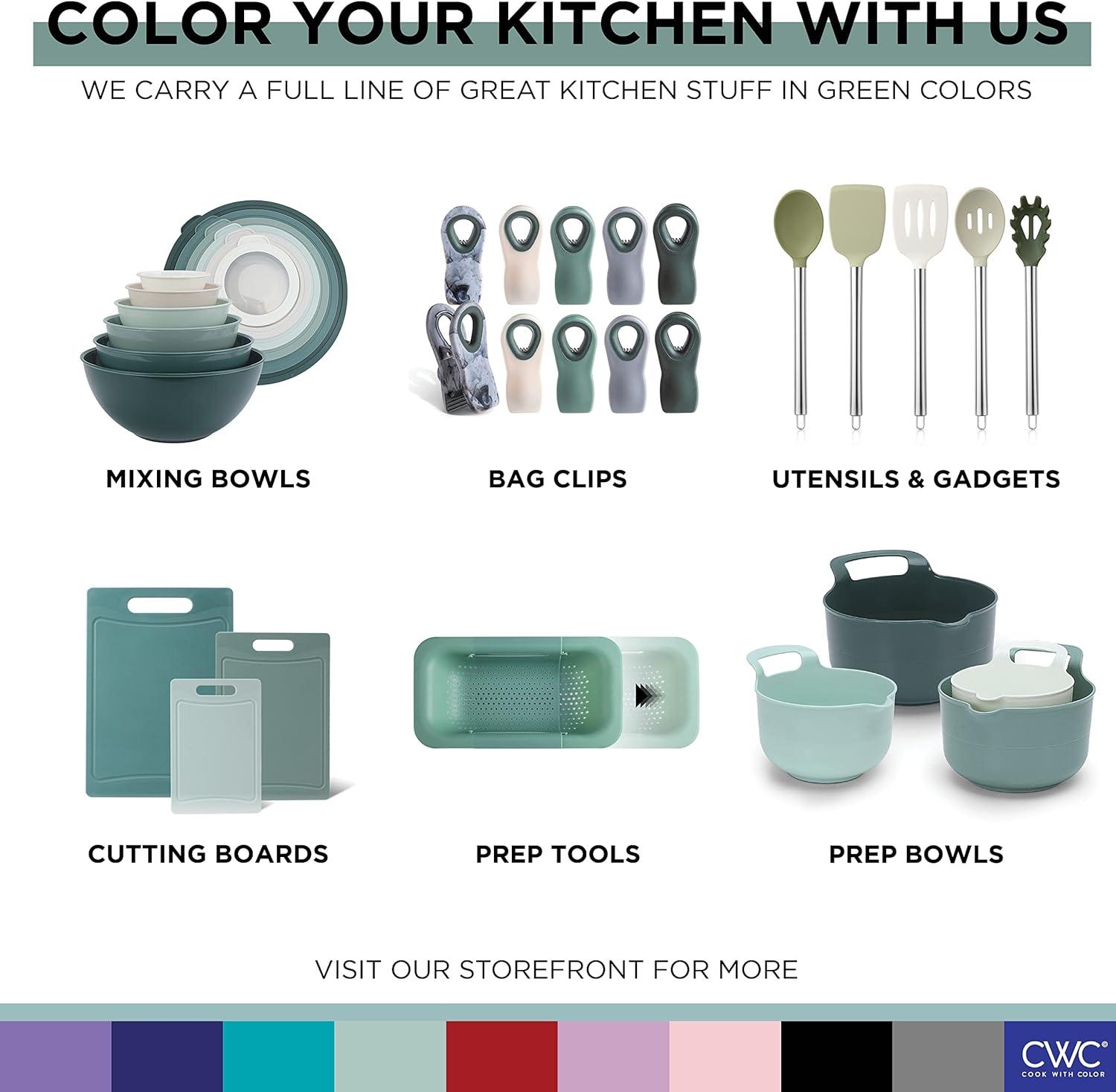 imageCOOK WITH COLOR Silicone Cooking Utensils Kitchen Utensil Set Easy to Clean Silicone Kitchen Utensils Cooking Utensils for Nonstick Cookware Kitchen Gadgets Set 5 Pieces Blue OmbreGreen Ombre