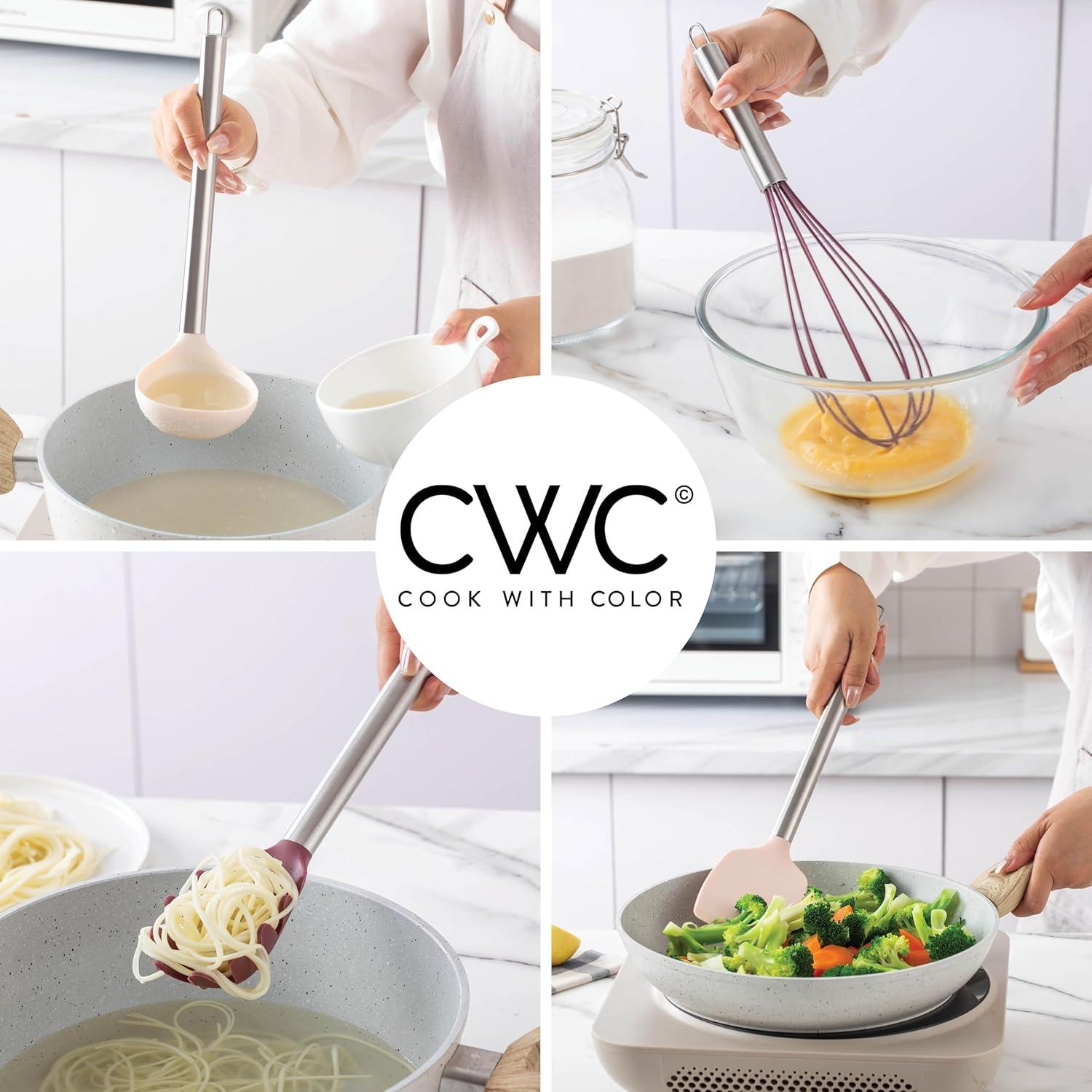 imageCOOK WITH COLOR Silicone Cooking Utensils Kitchen Utensil Set Easy to Clean Silicone Kitchen Utensils Cooking Utensils for Nonstick Cookware Kitchen Gadgets Set 5 Pieces Blue OmbreRose