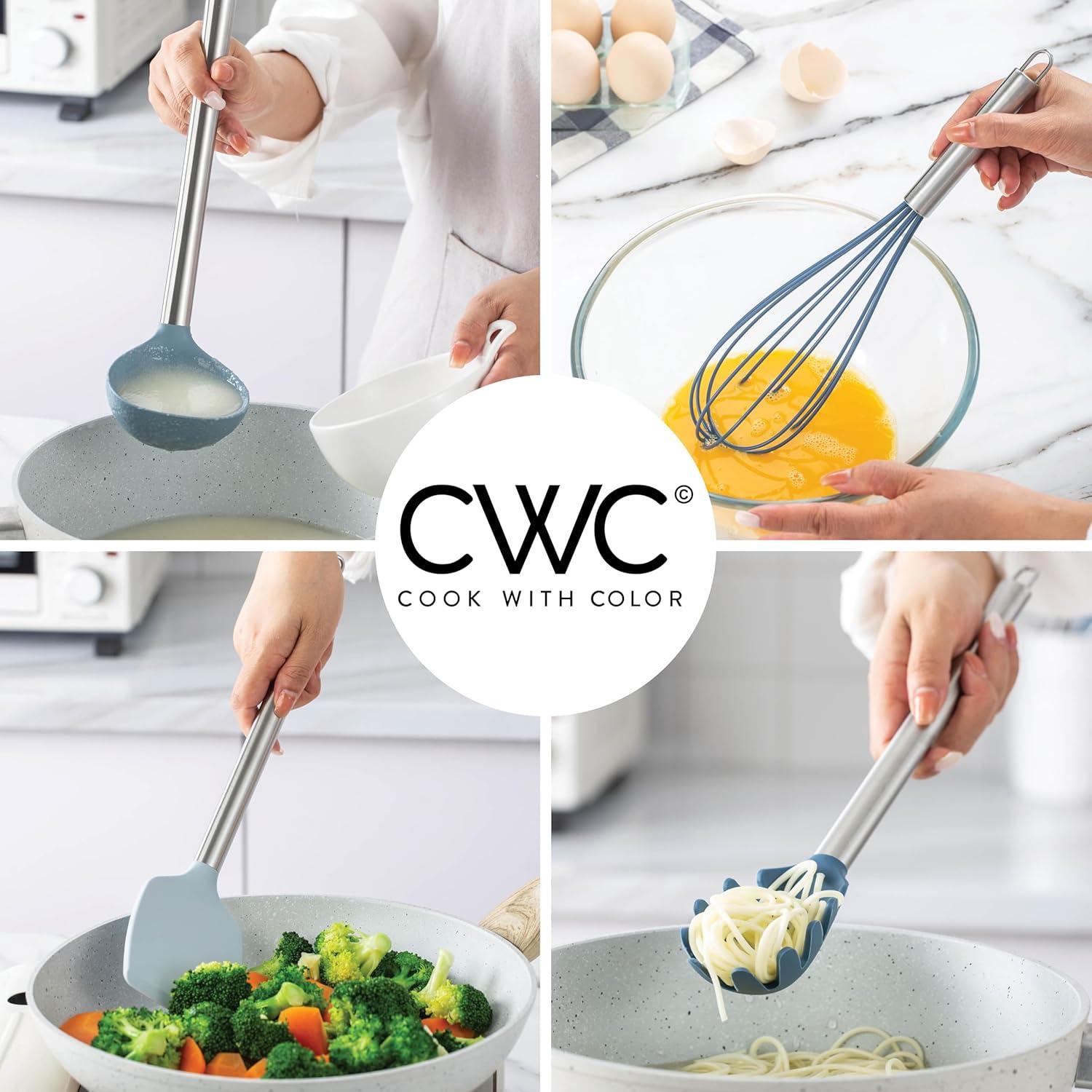 imageCOOK WITH COLOR Silicone Cooking Utensils Kitchen Utensil Set Easy to Clean Silicone Kitchen Utensils Cooking Utensils for Nonstick Cookware Kitchen Gadgets Set 5 Pieces Blue OmbreBlue and White