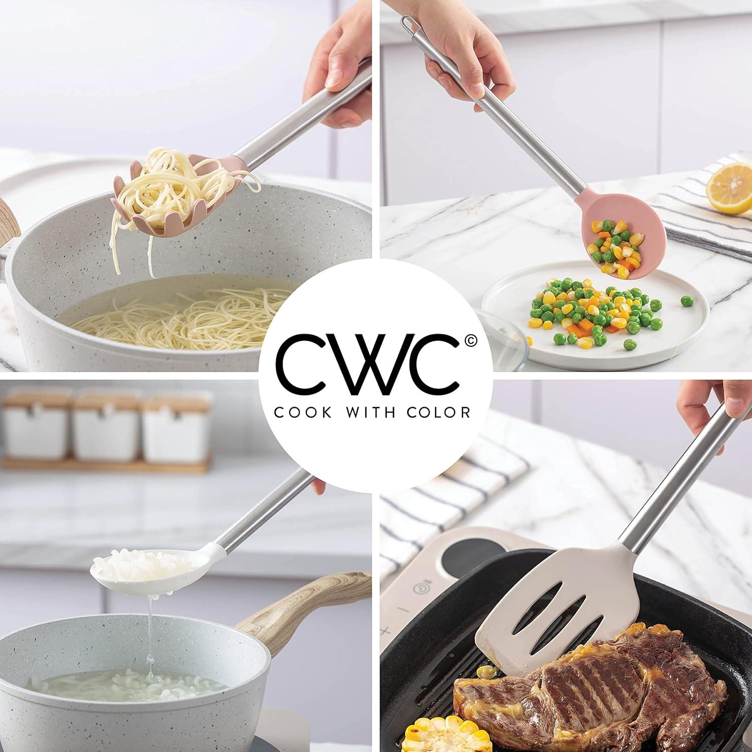 imageCOOK WITH COLOR Silicone Cooking Utensils Kitchen Utensil Set Easy to Clean Silicone Kitchen Utensils Cooking Utensils for Nonstick Cookware Kitchen Gadgets Set 5 Pieces Blue OmbrePink