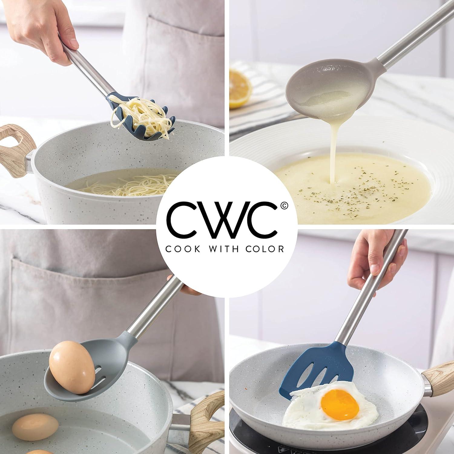 imageCOOK WITH COLOR Silicone Cooking Utensils Kitchen Utensil Set Easy to Clean Silicone Kitchen Utensils Cooking Utensils for Nonstick Cookware Kitchen Gadgets Set 5 Pieces Blue OmbreRed