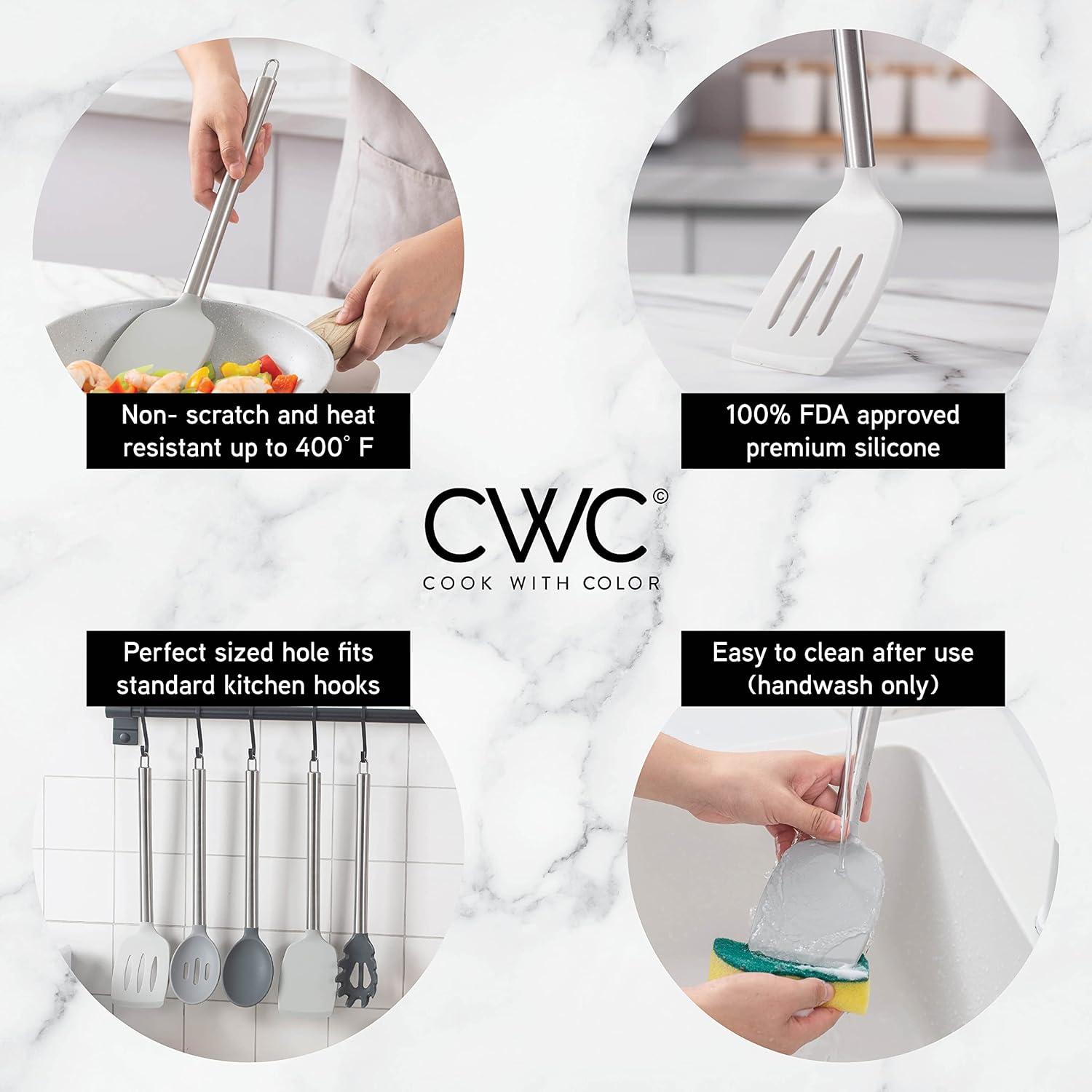 imageCOOK WITH COLOR Silicone Cooking Utensils Kitchen Utensil Set Easy to Clean Silicone Kitchen Utensils Cooking Utensils for Nonstick Cookware Kitchen Gadgets Set 5 Pieces Blue OmbreGray