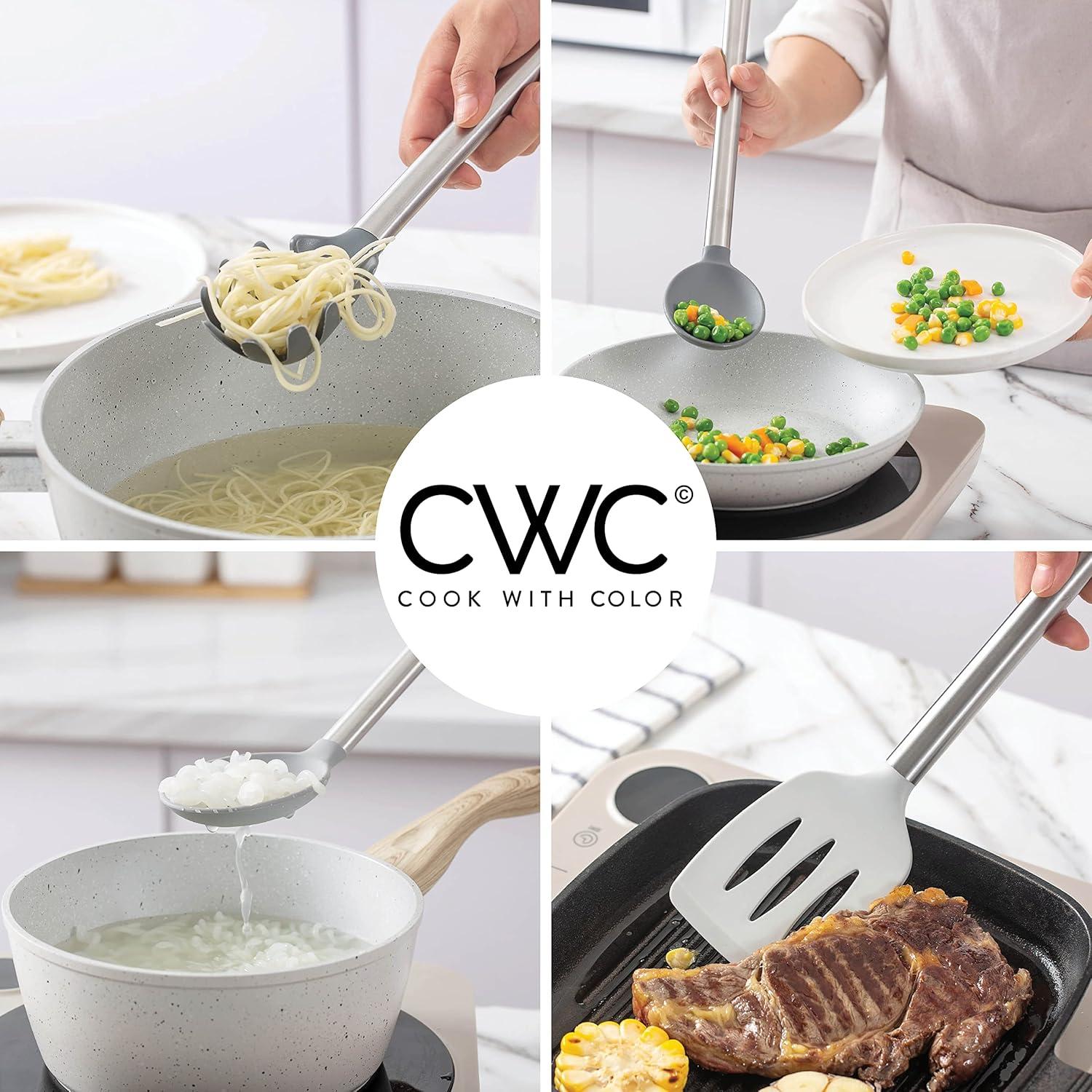 imageCOOK WITH COLOR Silicone Cooking Utensils Kitchen Utensil Set Easy to Clean Silicone Kitchen Utensils Cooking Utensils for Nonstick Cookware Kitchen Gadgets Set 5 Pieces Blue OmbreGray