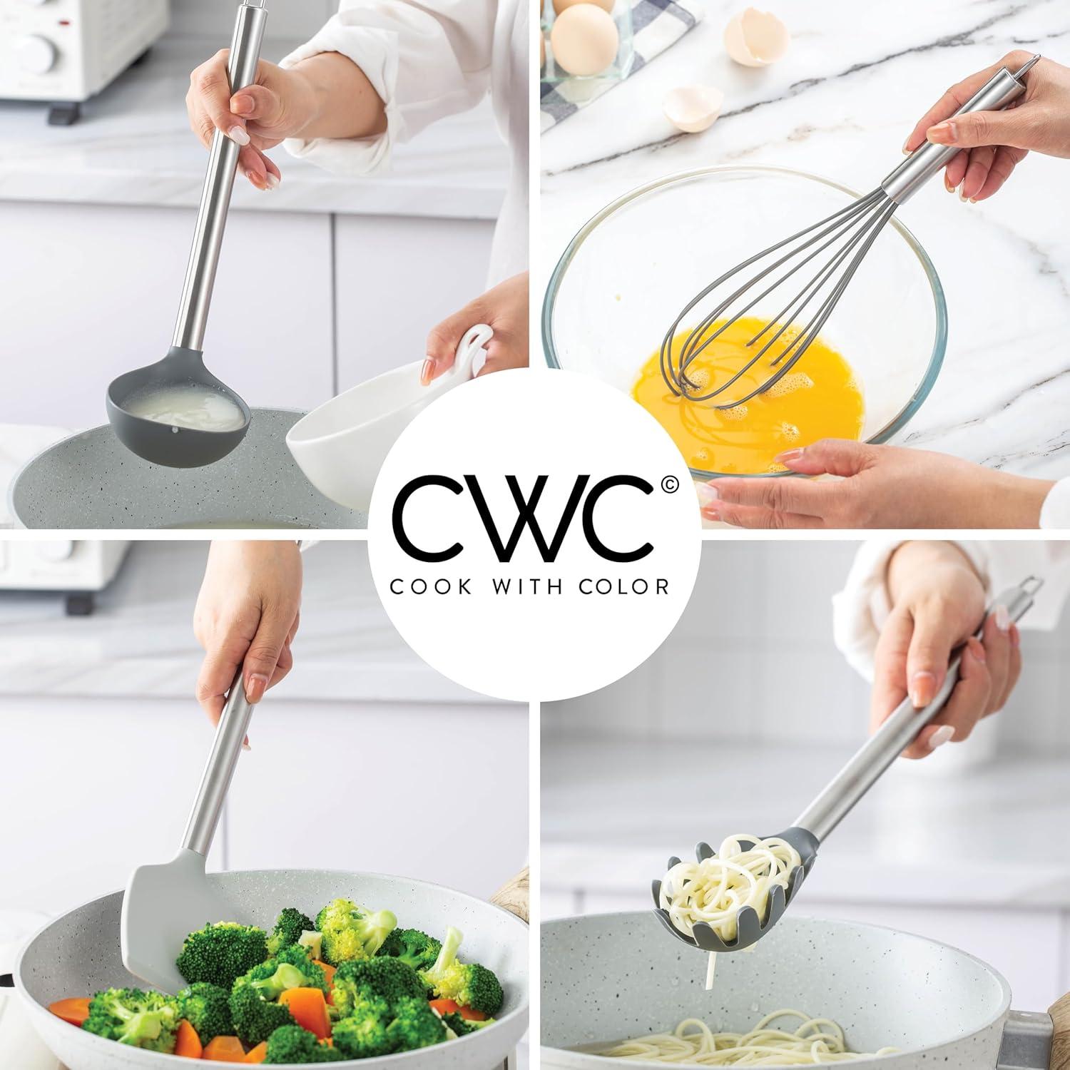 imageCOOK WITH COLOR Silicone Cooking Utensils Kitchen Utensil Set Easy to Clean Silicone Kitchen Utensils Cooking Utensils for Nonstick Cookware Kitchen Gadgets Set 5 Pieces Blue OmbreGray