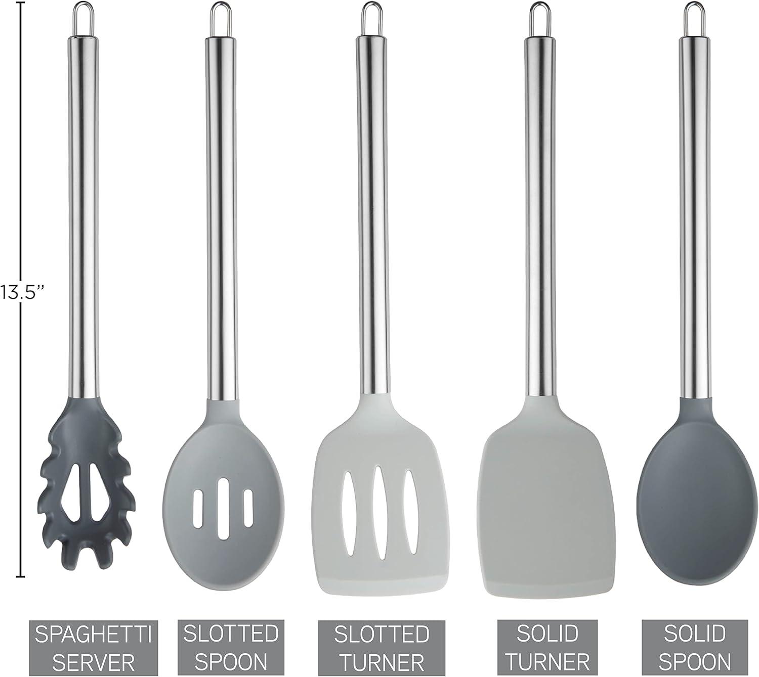 imageCOOK WITH COLOR Silicone Cooking Utensils Kitchen Utensil Set Easy to Clean Silicone Kitchen Utensils Cooking Utensils for Nonstick Cookware Kitchen Gadgets Set 5 Pieces Blue OmbreGray