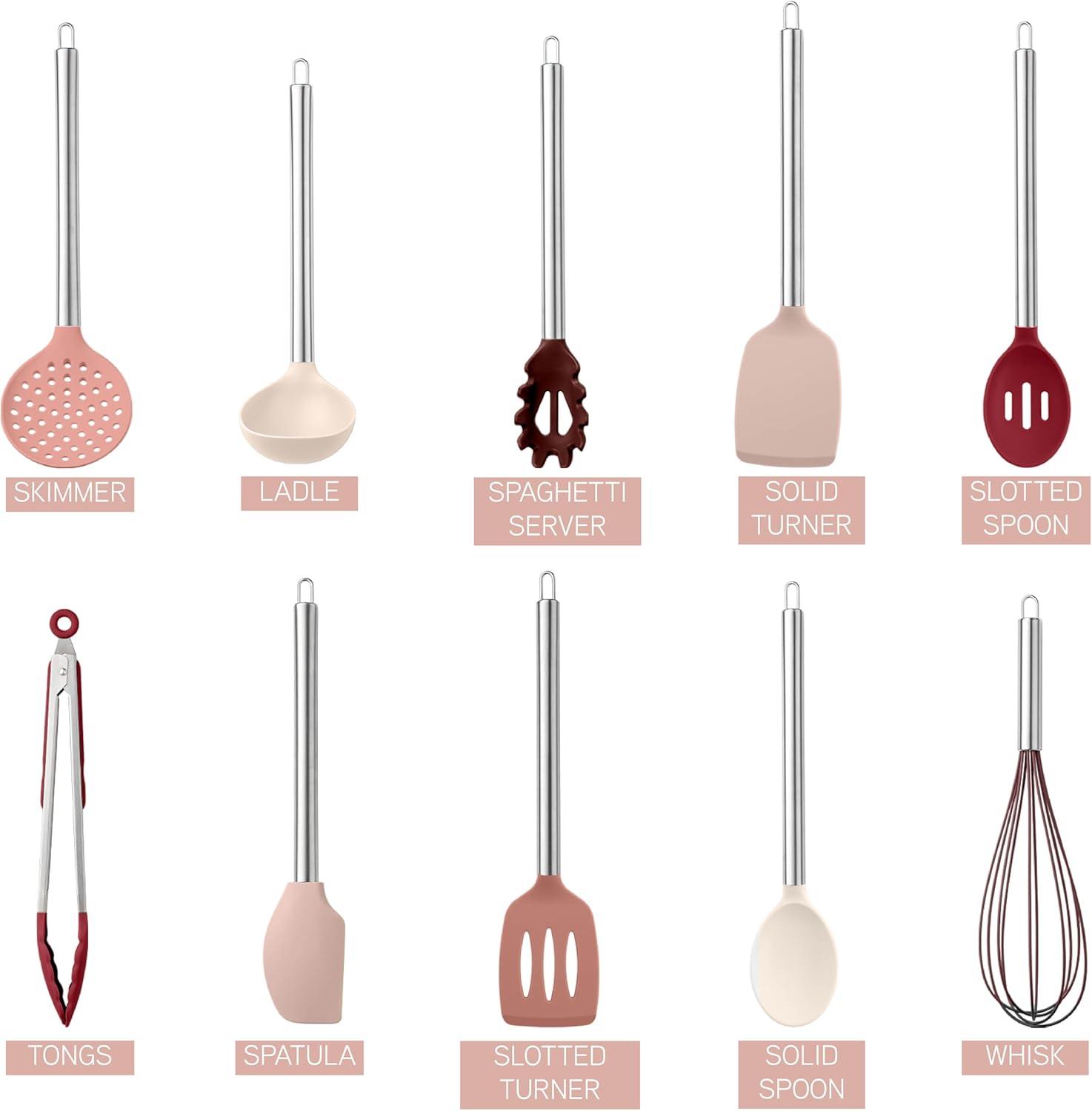 imageCOOK WITH COLOR Silicone Cooking Utensils Kitchen Utensil Set Easy to Clean Silicone Kitchen Utensils Cooking Utensils for Nonstick Cookware Kitchen Gadgets Set 5 Pieces Blue OmbreRose