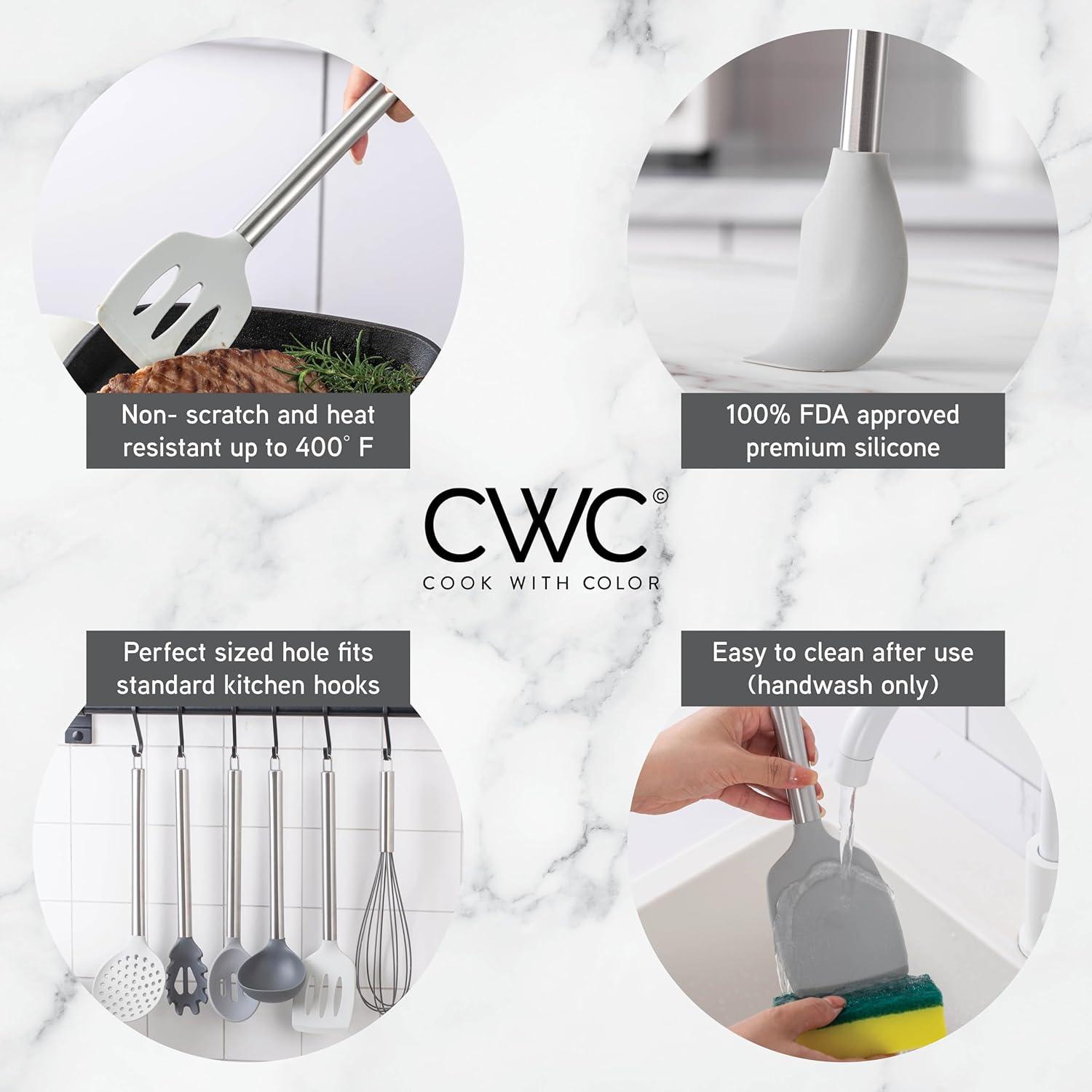 imageCOOK WITH COLOR Silicone Cooking Utensils Kitchen Utensil Set Easy to Clean Silicone Kitchen Utensils Cooking Utensils for Nonstick Cookware Kitchen Gadgets Set 5 Pieces Blue OmbreGray