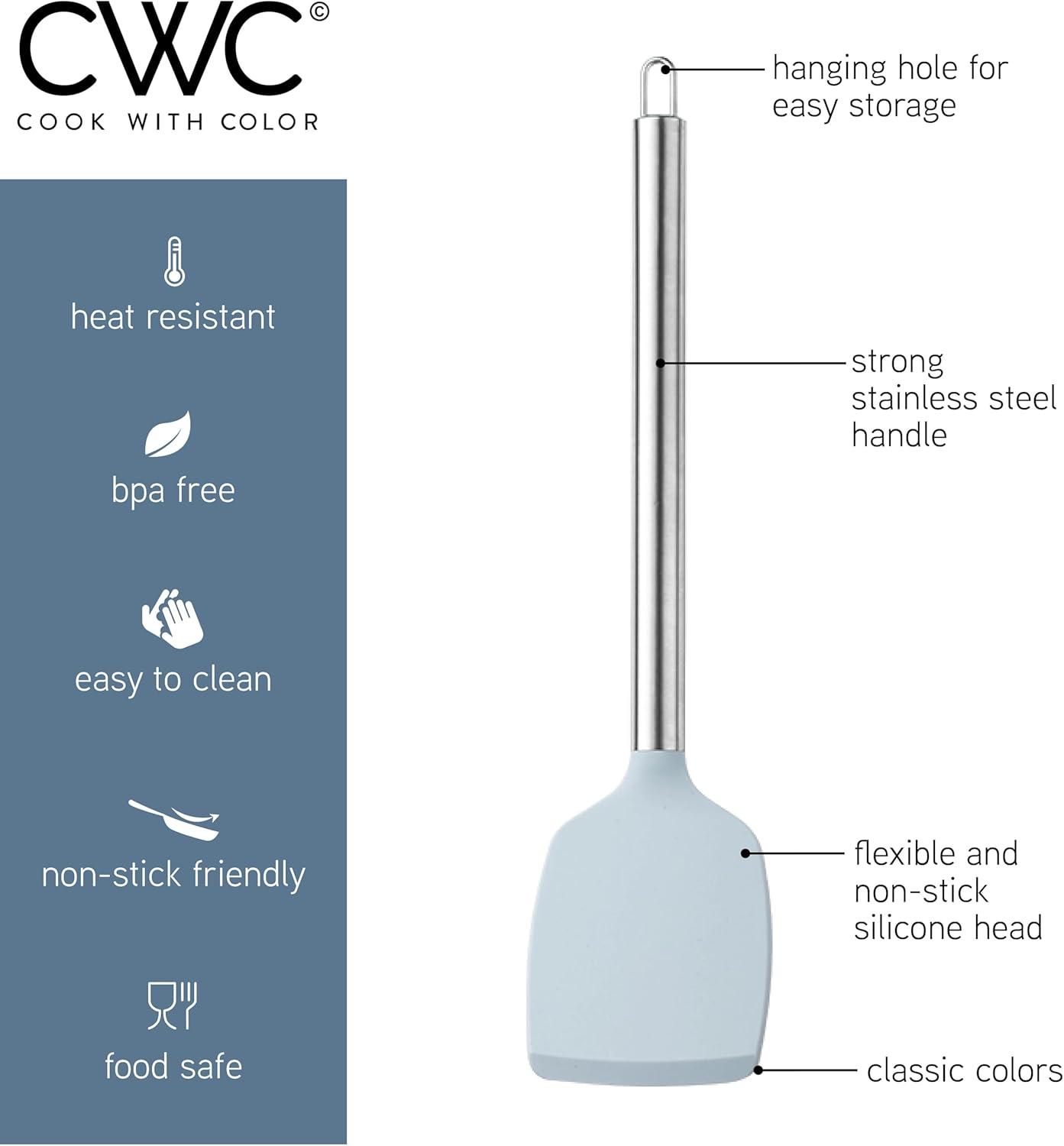 imageCOOK WITH COLOR Silicone Cooking Utensils Kitchen Utensil Set Easy to Clean Silicone Kitchen Utensils Cooking Utensils for Nonstick Cookware Kitchen Gadgets Set 5 Pieces Blue OmbreBlue and White