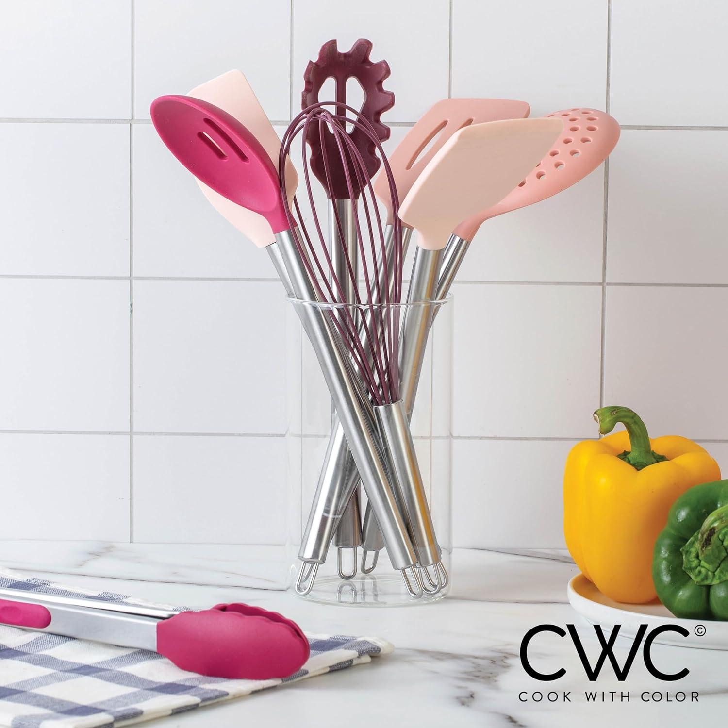 imageCOOK WITH COLOR Silicone Cooking Utensils Kitchen Utensil Set Easy to Clean Silicone Kitchen Utensils Cooking Utensils for Nonstick Cookware Kitchen Gadgets Set 5 Pieces Blue OmbreRose