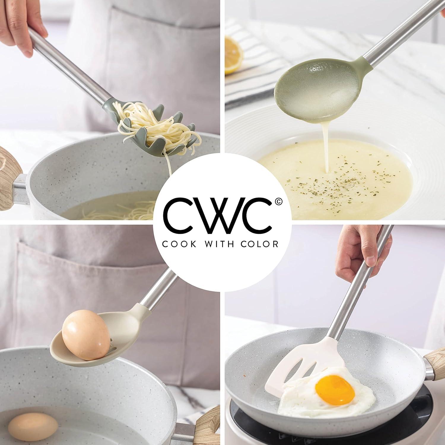 imageCOOK WITH COLOR Silicone Cooking Utensils Kitchen Utensil Set Easy to Clean Silicone Kitchen Utensils Cooking Utensils for Nonstick Cookware Kitchen Gadgets Set 5 Pieces Blue OmbreGreen Ombre