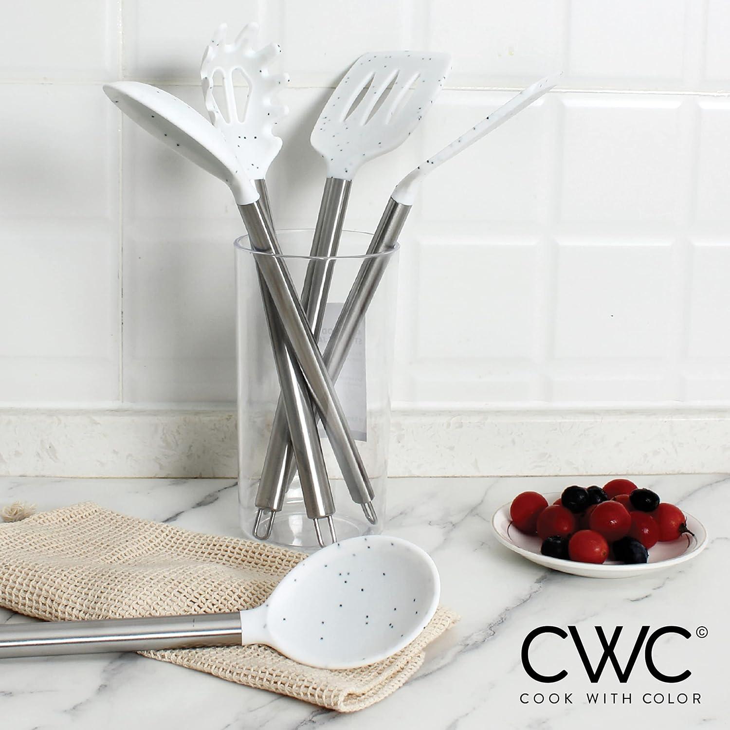 imageCOOK WITH COLOR Silicone Cooking Utensils Kitchen Utensil Set Easy to Clean Silicone Kitchen Utensils Cooking Utensils for Nonstick Cookware Kitchen Gadgets Set 5 Pieces Blue OmbreSpeckled White