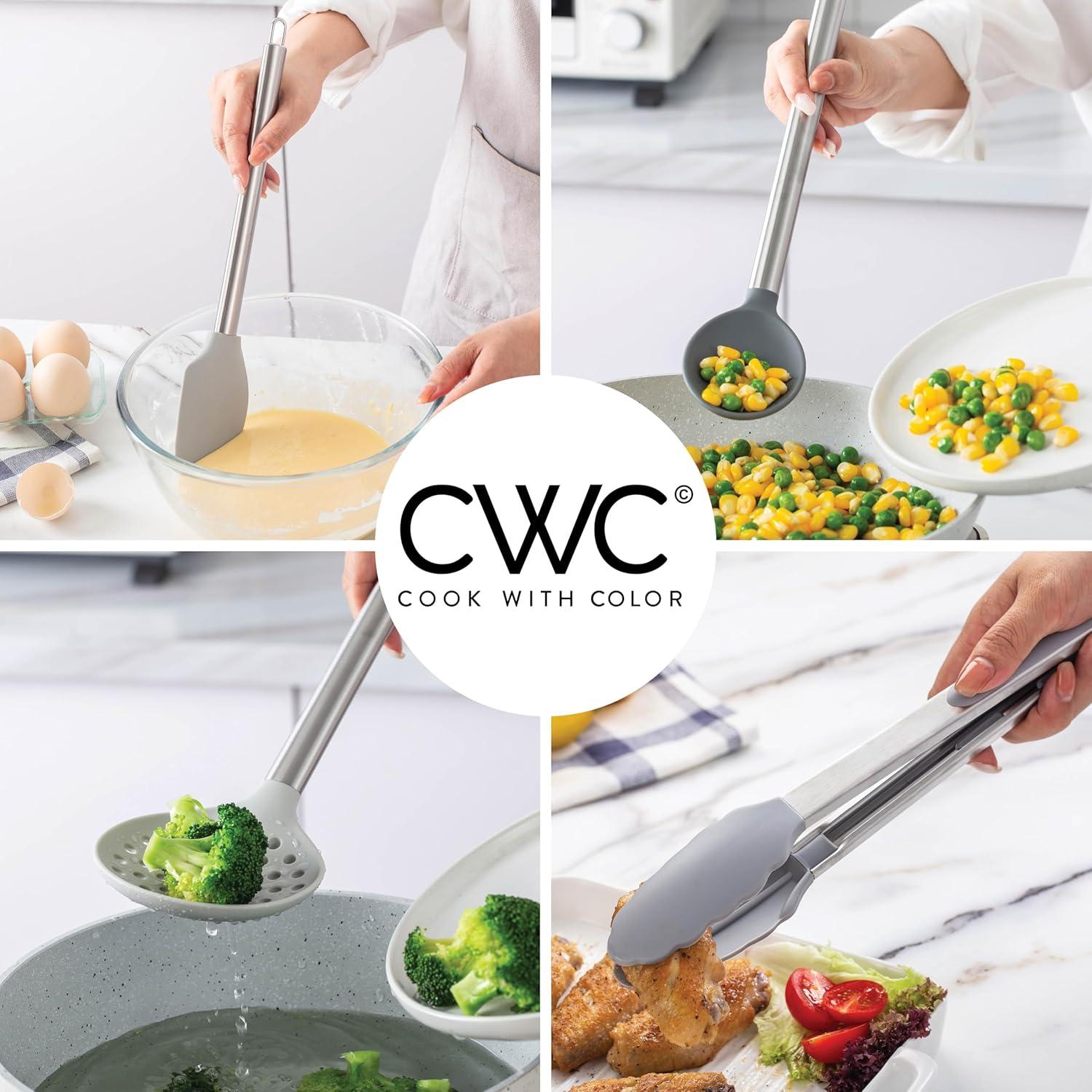 imageCOOK WITH COLOR Silicone Cooking Utensils Kitchen Utensil Set Easy to Clean Silicone Kitchen Utensils Cooking Utensils for Nonstick Cookware Kitchen Gadgets Set 5 Pieces Blue OmbreGray