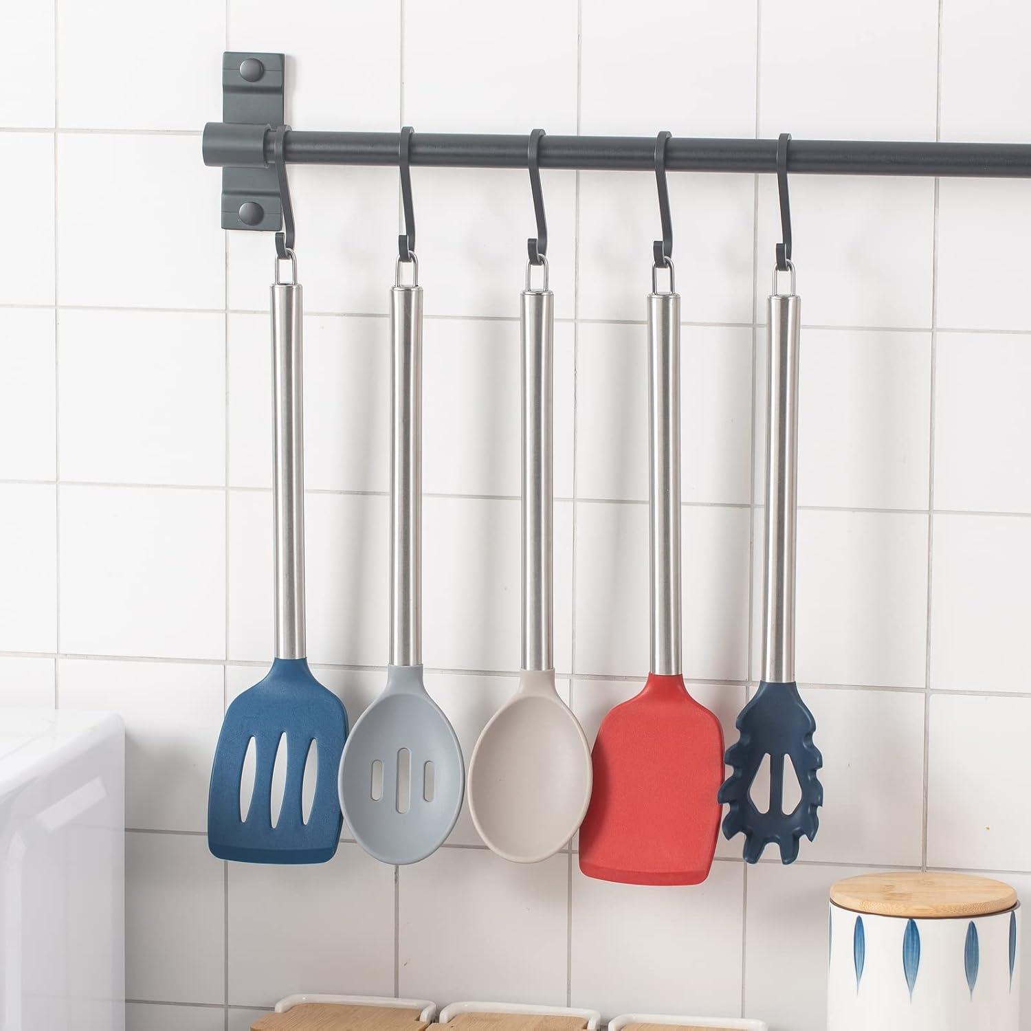 imageCOOK WITH COLOR Silicone Cooking Utensils Kitchen Utensil Set Easy to Clean Silicone Kitchen Utensils Cooking Utensils for Nonstick Cookware Kitchen Gadgets Set 5 Pieces Blue OmbreRed