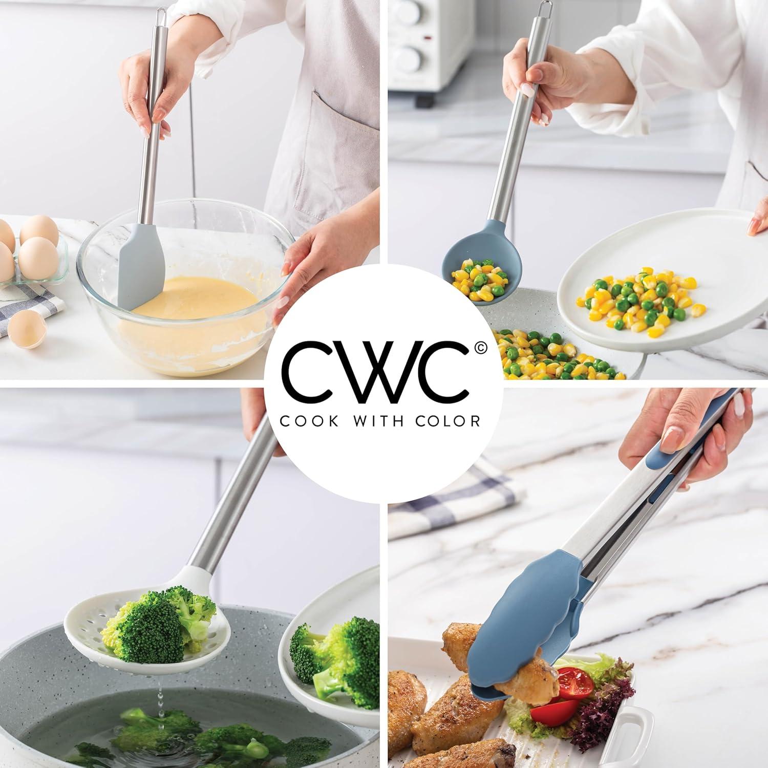 imageCOOK WITH COLOR Silicone Cooking Utensils Kitchen Utensil Set Easy to Clean Silicone Kitchen Utensils Cooking Utensils for Nonstick Cookware Kitchen Gadgets Set 5 Pieces Blue OmbreBlue and White