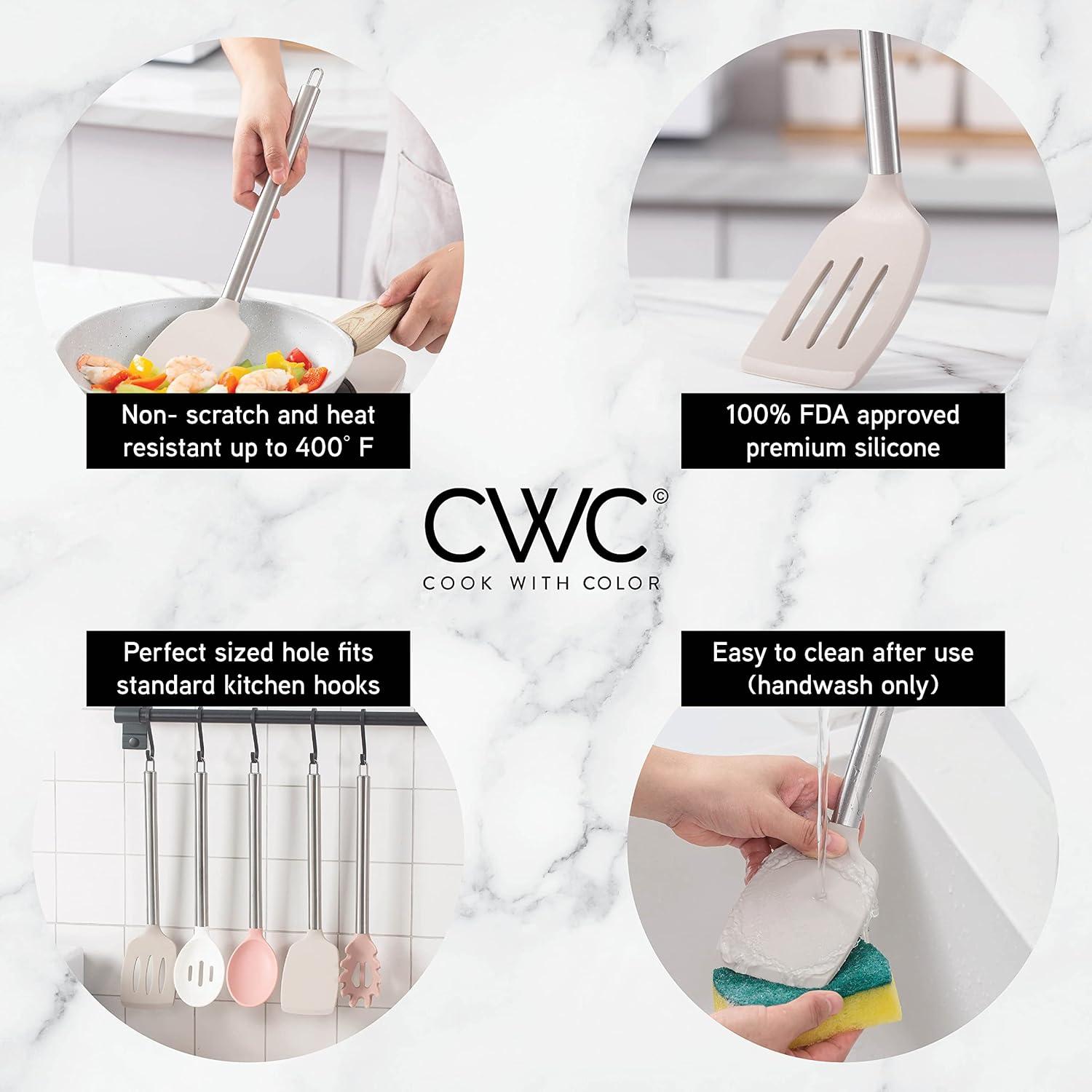 imageCOOK WITH COLOR Silicone Cooking Utensils Kitchen Utensil Set Easy to Clean Silicone Kitchen Utensils Cooking Utensils for Nonstick Cookware Kitchen Gadgets Set 5 Pieces Blue OmbrePink