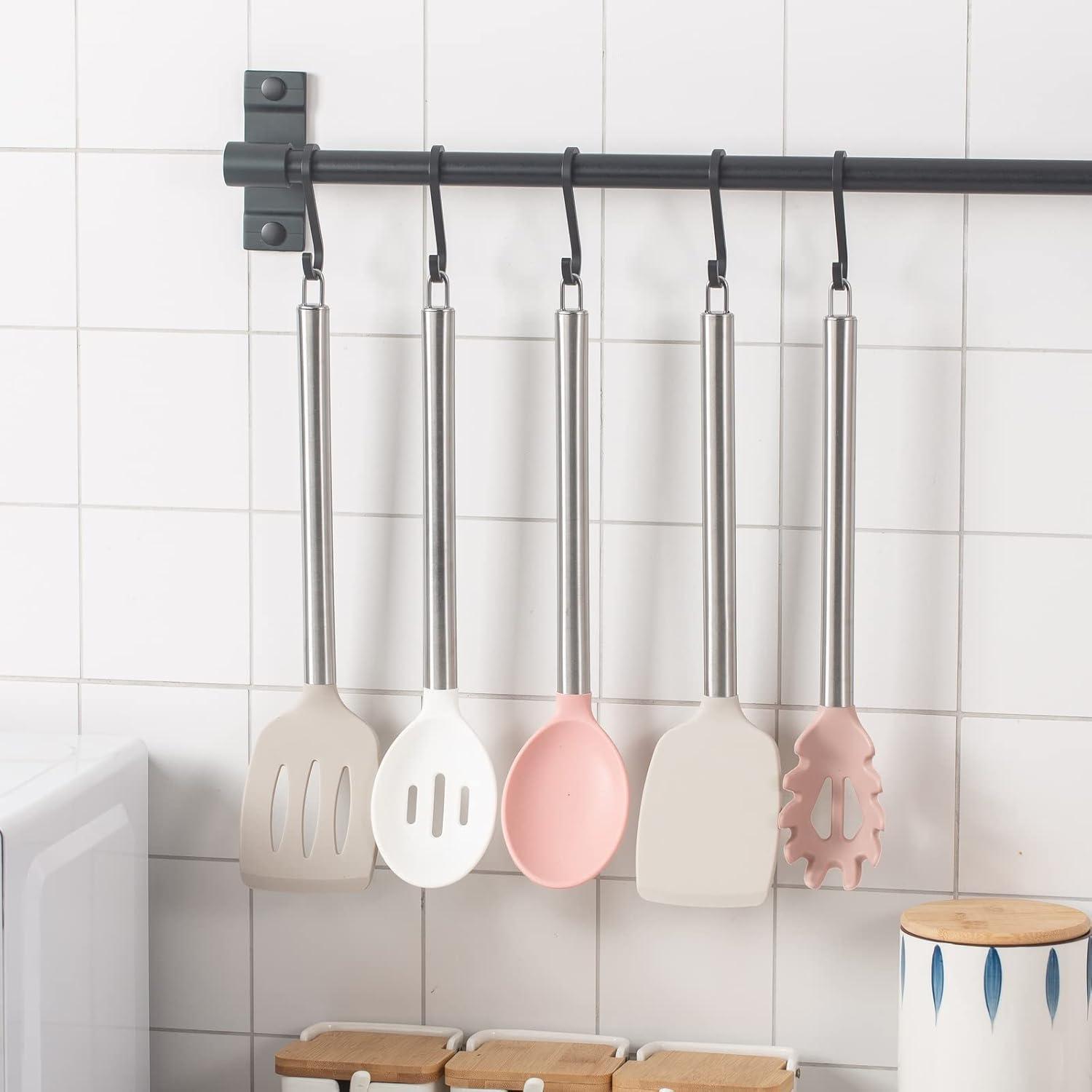 imageCOOK WITH COLOR Silicone Cooking Utensils Kitchen Utensil Set Easy to Clean Silicone Kitchen Utensils Cooking Utensils for Nonstick Cookware Kitchen Gadgets Set 5 Pieces Blue OmbrePink