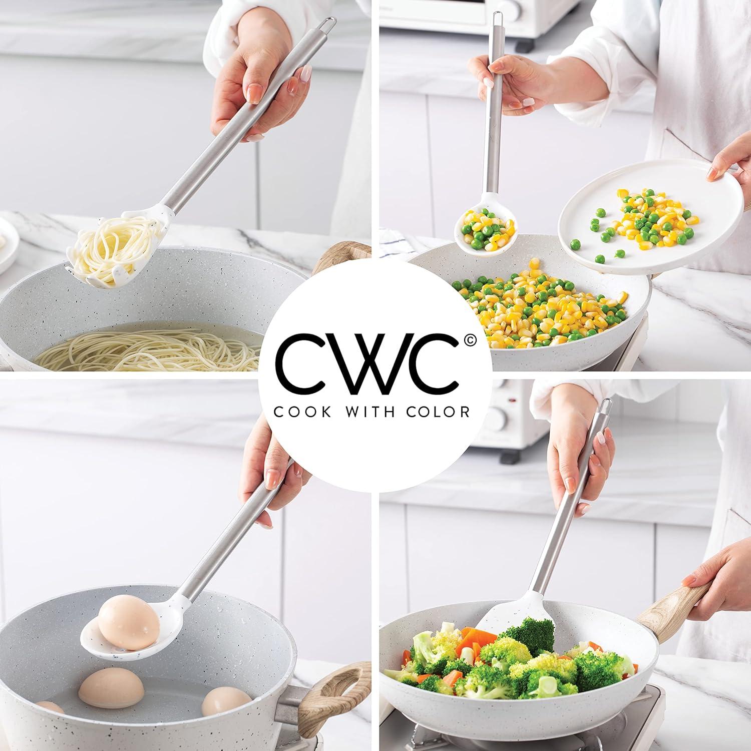 imageCOOK WITH COLOR Silicone Cooking Utensils Kitchen Utensil Set Easy to Clean Silicone Kitchen Utensils Cooking Utensils for Nonstick Cookware Kitchen Gadgets Set 5 Pieces Blue OmbreSpeckled White