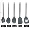 COOK WITH COLOR Silicone Cooking Utensils, Kitchen Utensil Set, Easy to Clean Silicone Kitchen Utensils, Cooking Utensils for Nonstick Cookware, Kitchen Gadgets Set, 5 Pieces, Blue Ombre(Gray – Stainless Steel)