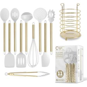 COOK WITH COLOR Silicone Cooking Utensils, Kitchen Utensil Set, Easy to Clean Silicone Kitchen Utensils, Cooking Utensils for Nonstick Cookware, Kitchen Gadgets Set, 5 Pieces, Blue Ombre(White)