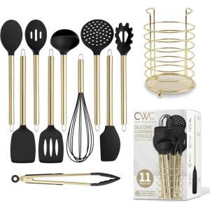 COOK WITH COLOR Silicone Cooking Utensils, Kitchen Utensil Set, Easy to Clean Silicone Kitchen Utensils, Cooking Utensils for Nonstick Cookware, Kitchen Gadgets Set, 5 Pieces, Blue Ombre(Black)