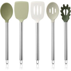 COOK WITH COLOR Silicone Cooking Utensils, Kitchen Utensil Set, Easy to Clean Silicone Kitchen Utensils, Cooking Utensils for Nonstick Cookware, Kitchen Gadgets Set, 5 Pieces, Blue Ombre(Green)